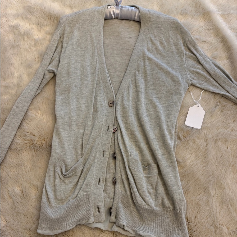 Light Gray Women's V-Neck Button Cardigan Sweater